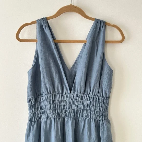Vince Blue Smocked Tiered Midi Dress - Picture 11 of 16